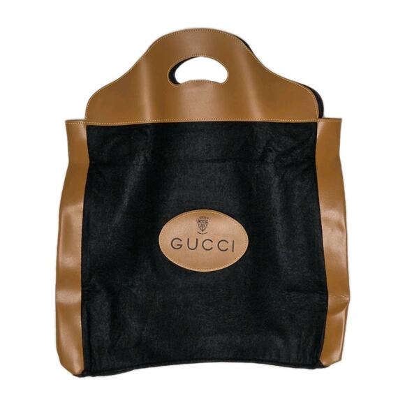 Gucci Handbags - VTG Gucci Wool Felt Leather Trim Shopper Tote Bag Italy Crest Logo Collector